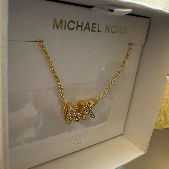 Michael Kors gold necklace logo paved diamonds 19 inches MKJX 8024710 - Picture 3 of 6